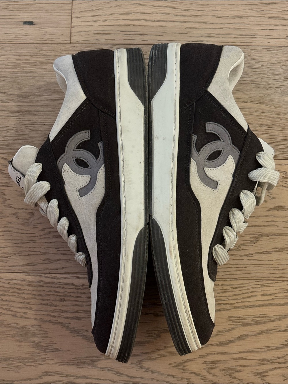 Men's Designer Black and Cream Casual Calfskin Sneakers - Picture 6 of 7